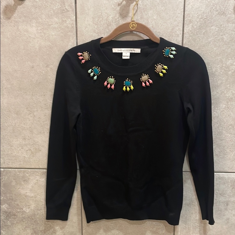 Diane Von Furstenberg Black Sweater with Colorful Embellishments (never worn)